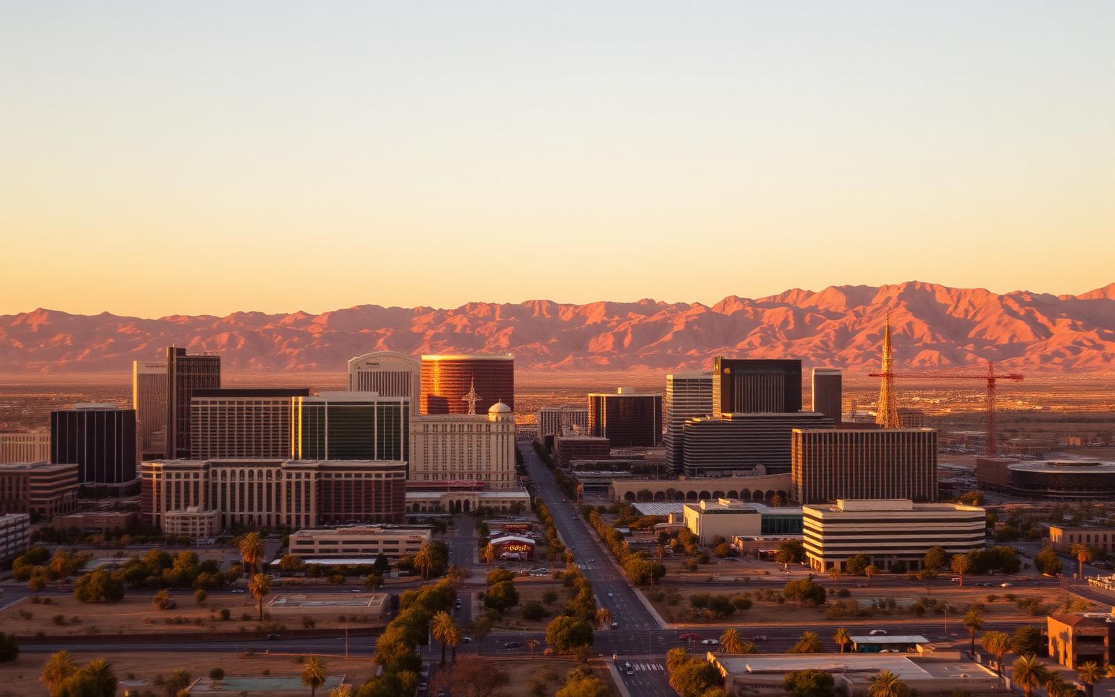 Las Vegas, Nevada skyline at sunset — Jaflo Insurance Services serves Medicare, life insurance and annuity clients across the valley